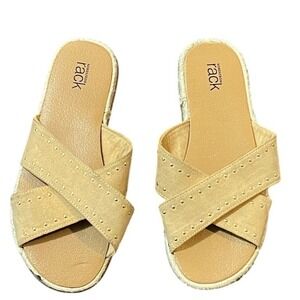 Nordstrom Rack Phoebe Slide Sandals Womens Size 7 Beige Crisscross Studded Shoes